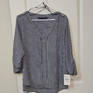 NWT Zara Navy and White Striped Blouse, Size XL